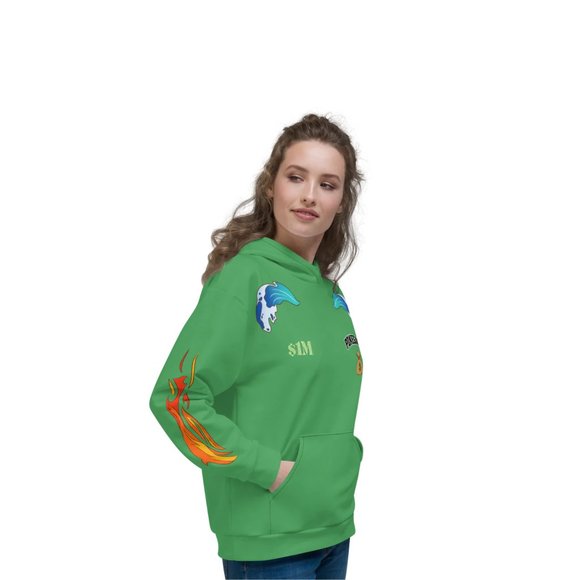 PokeGang Unisex Green Long Sleeve Side Kangaroo Pocket Pullover Fleece Hoodie - Picture 8 of 8